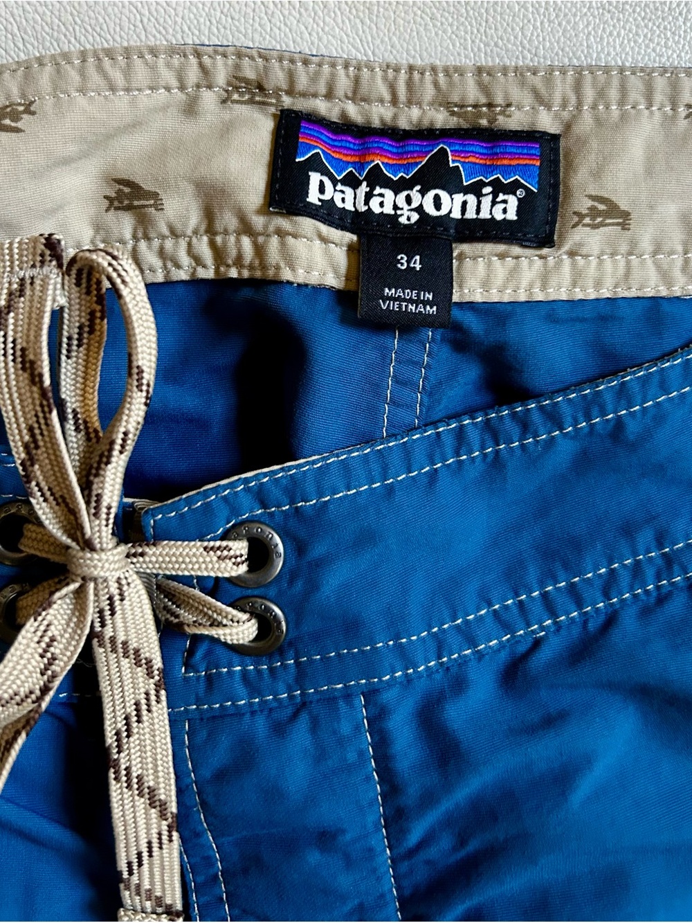 Patagonia Men’s Blue Swim Hybrids with Tan Waistband